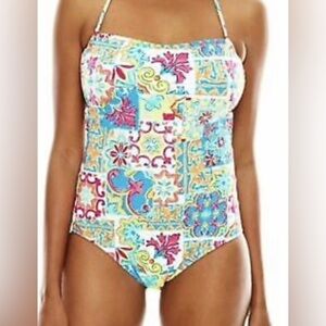 Liz Claiborne | Multi Graphic Print Halter Top One Piece Bathing Suit NWT 8